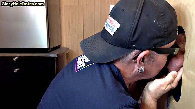 Gloryhole mature gay sucks dick in homemade video