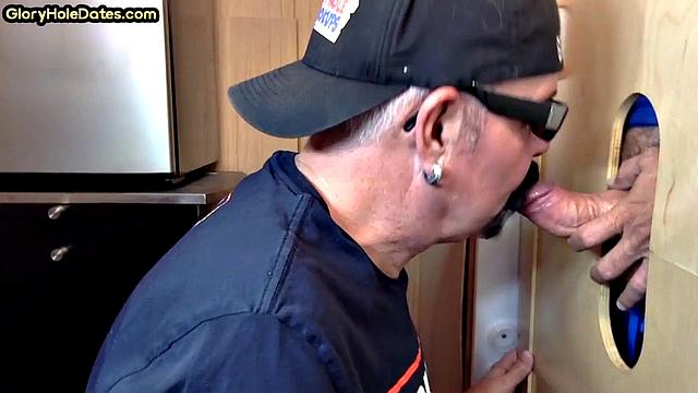 Gloryhole mature gay sucks dick in homemade video
