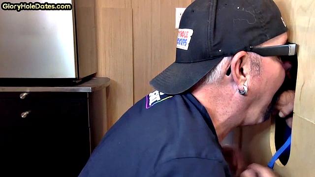 Gloryhole mature gay sucks dick in homemade video