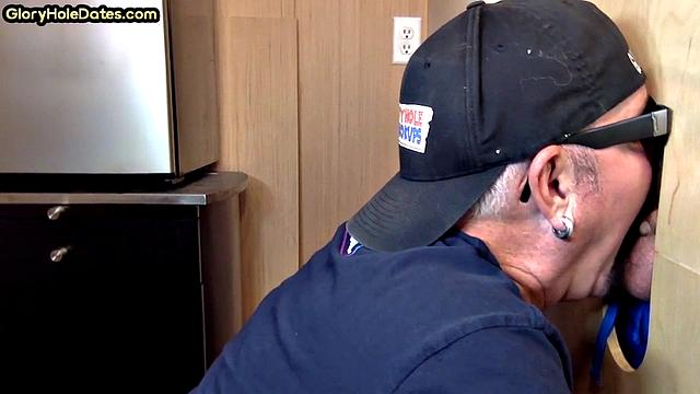 Gloryhole mature gay sucks dick in homemade video