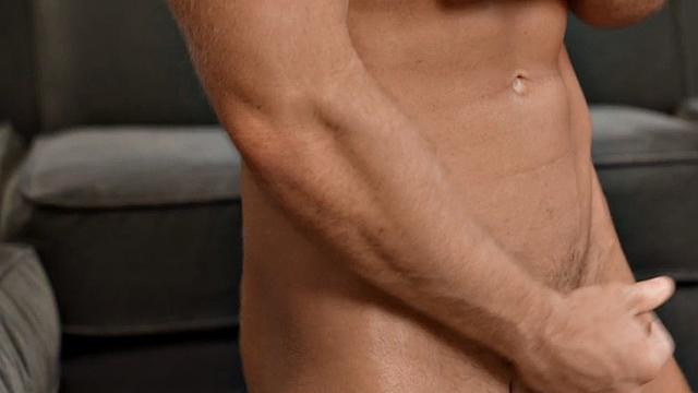 Solo eager jock jerks till cumshot after workout