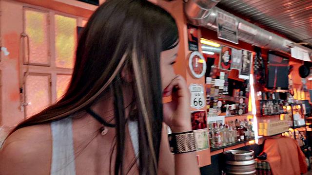 Brunette Barmaid gets laid in the office again in a hot threesome with a handjob and doggystyle action