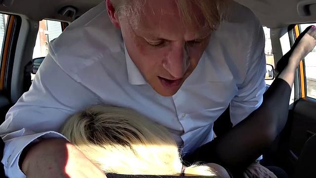 Busty brit publicly fucks during driving lesson