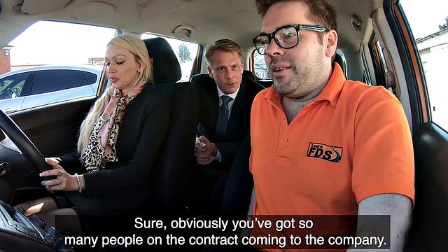 Busty brit publicly fucks during driving lesson