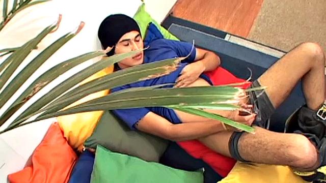 This cute and silky smooth Latin boy is packing a big one, which is obvious when he pushes his pants down. Alfredo pulls out that monster uncut cock and starts stroking.