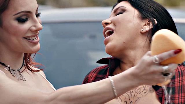 ADULT TIME - Big Naturals MILF Romi Rain Gives Wet And Wild Sloppy BJ To Horny T-Girl Ariel Demure