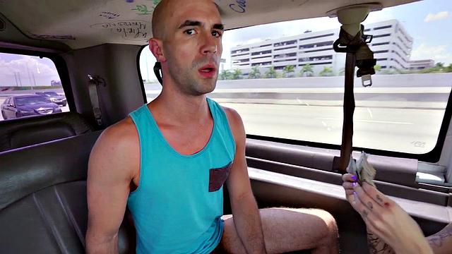 Picked up guy fucks gay stud in outdoor public van