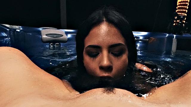 Latina lesbians enjoy fingering and licking each other's wet pussies in the pool