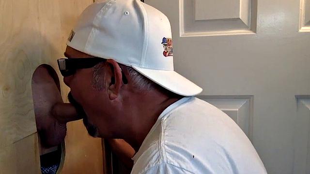 Watch as DILF Gloryhole gets her mature pussy pounded by two guys and takes their deepthroat load in glasses