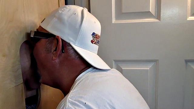 Watch as DILF Gloryhole gets her mature pussy pounded by two guys and takes their deepthroat load in glasses