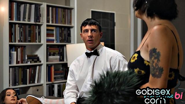 Petite babe bouncing in bi 3some