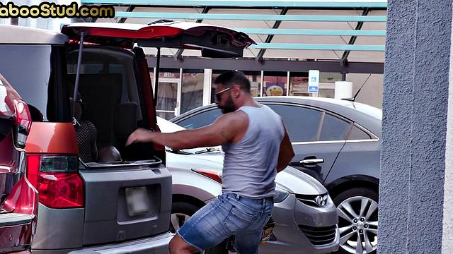 Taboo jock fucks stepbrother outdoors by swimming pool