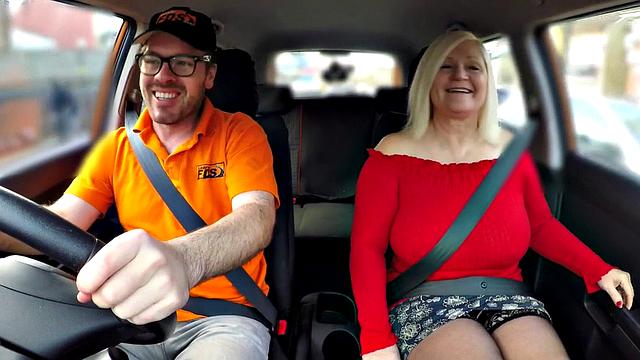 Hugeboob mature in stockings pounded by driving tutor