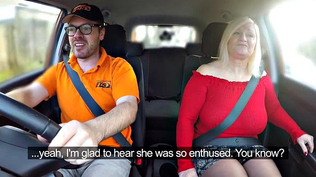 Hugeboob mature in stockings pounded by driving tutor