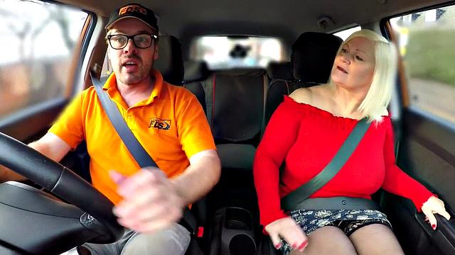 Hugeboob mature in stockings pounded by driving tutor