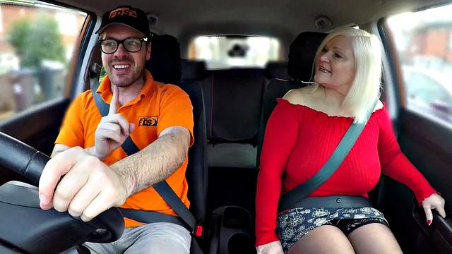 Hugeboob mature in stockings pounded by driving tutor