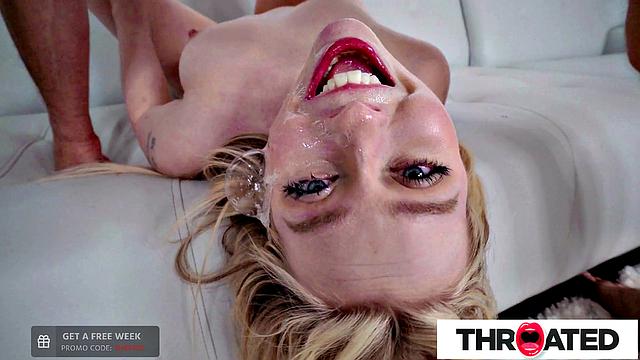 Throated - Petite Babe Sucks & Slurps On Huge Cock