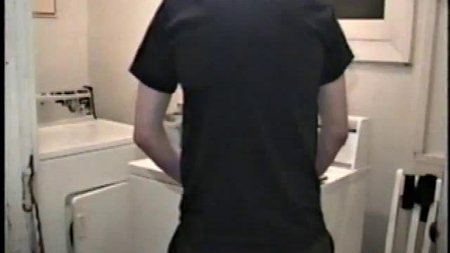 This scene effectively creates the illusion of sneaking up on a dude jacking off. Donatello spreads his porn magazine on the washer and gets down to business.