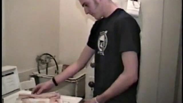 This scene effectively creates the illusion of sneaking up on a dude jacking off. Donatello spreads his porn magazine on the washer and gets down to business.