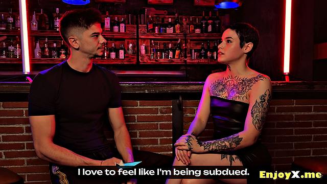 Saba, a shy submissive, enjoys rough orgy with strangers in BDSM.