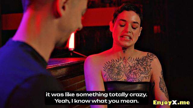 Saba, a shy submissive, enjoys rough orgy with strangers in BDSM.