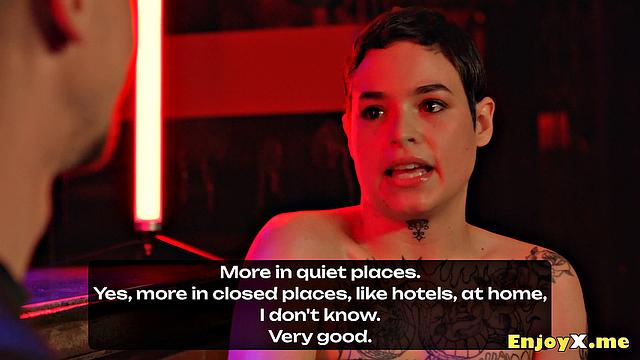 Saba, a shy submissive, enjoys rough orgy with strangers in BDSM.