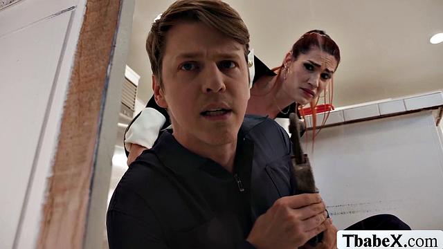 Plumber fucks the ass of transwoman real estate agent