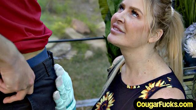 Busty blonde MILF doggystyled outdoors