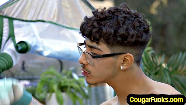 Busty blonde MILF doggystyled outdoors