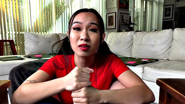 Asian 21yo GF gives POV HJ wgile talking dirty