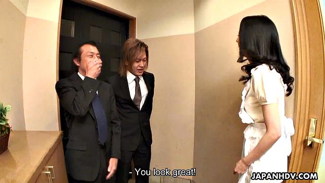 Dark Japanese lady fucked by two men