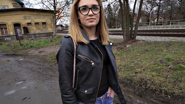 Nerdy amateur pussyravaged on her petite tight pussy