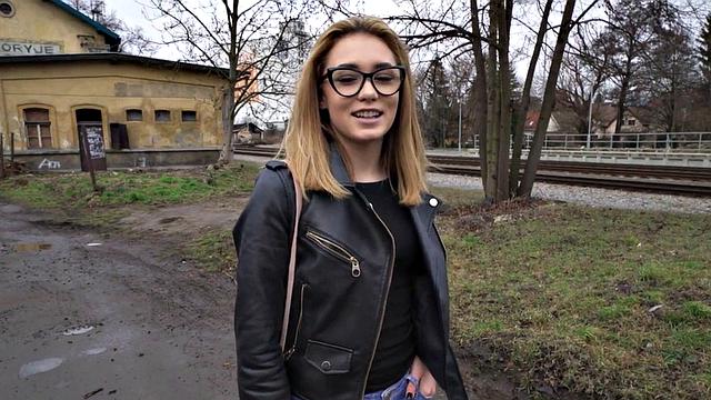 Nerdy amateur pussyravaged on her petite tight pussy