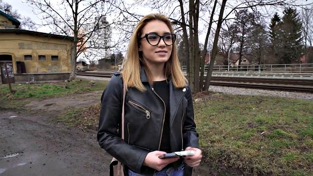 Nerdy amateur pussyravaged on her petite tight pussy