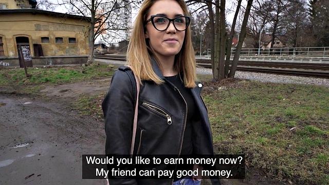 Nerdy amateur pussyravaged on her petite tight pussy