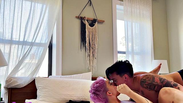 Homemakers share their love for each other in a hot lesbian bar-style session