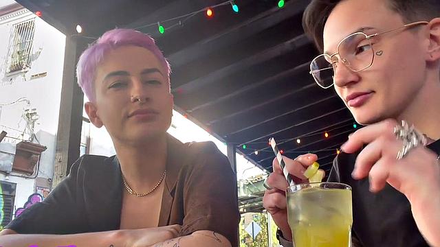Homemakers share their love for each other in a hot lesbian bar-style session