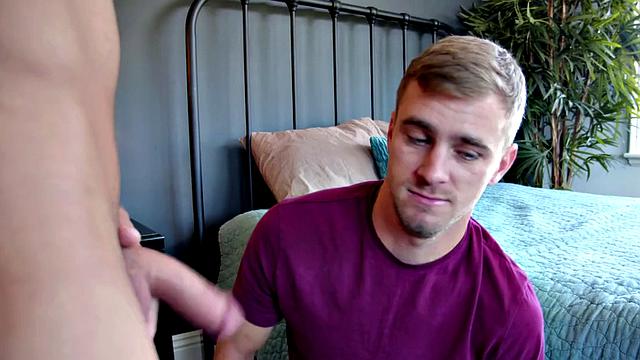 Inked jock breeding with stepbro after giving handjob