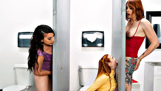 TRANSFIXED - Naughty Janie Blade & Kasey Kei CAUGHT In Public Restroom TAG TEAM Madison Morgan