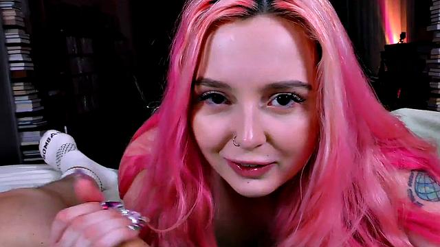 POV anal babe with pink hair rides and talks dirty