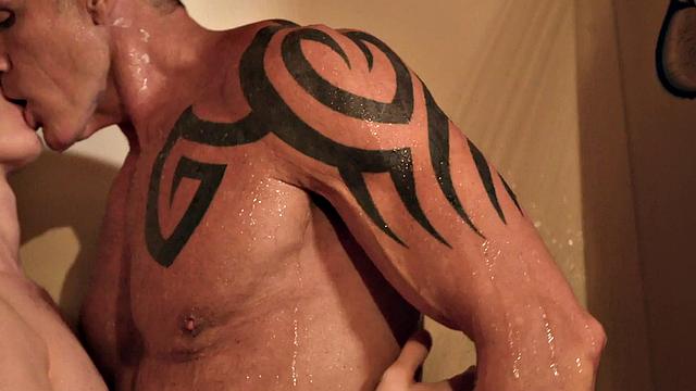 Pierced and inked gaydaddy bottom fucked in ass by twink