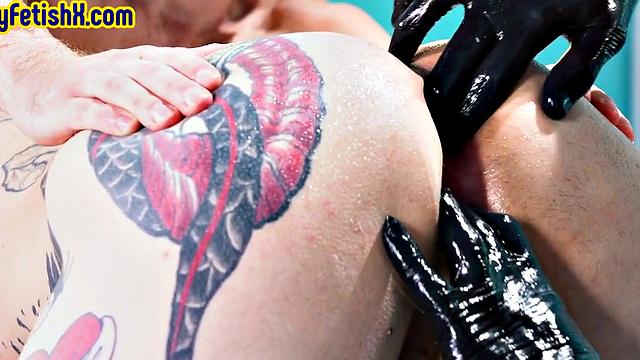 Tattooed jock fisted and fucked in 3some at the infirmary