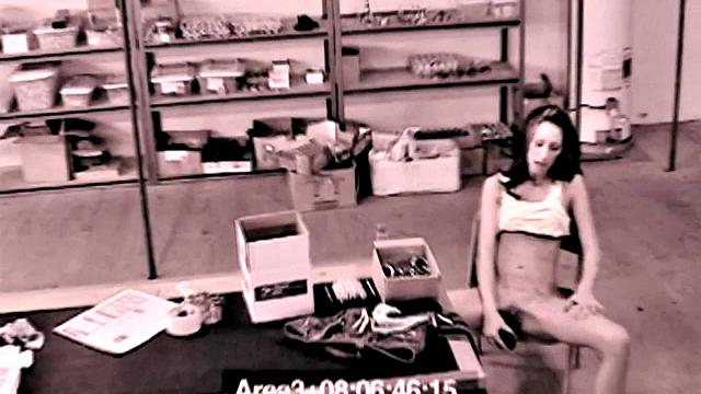 Teen masturbates on the job with a dildo