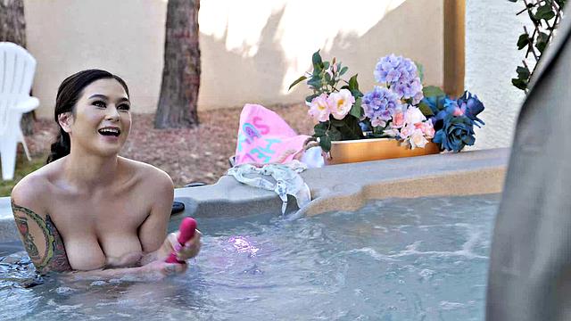 Jasmine Wilde skinny dips in neighbor's hot tub and gets caught masturbating!