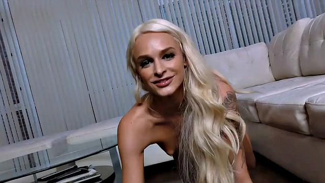 Skinny tattooed babe sucks in amateur POV action