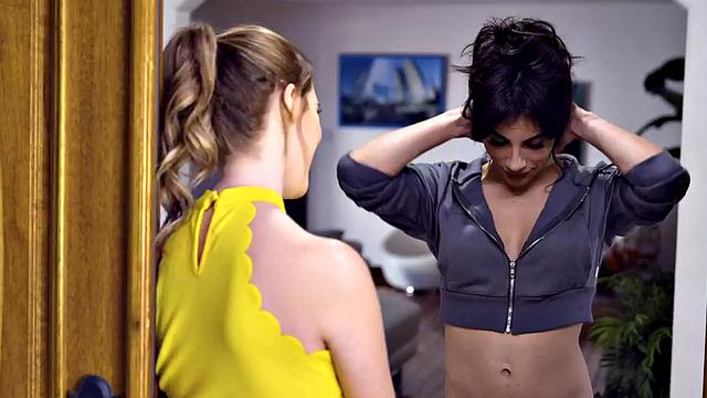 Trans beauty fucks nympho in missionary in pussy