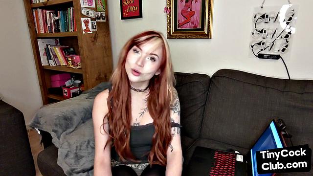 Teasing tattooed femina talks dirty about dicks