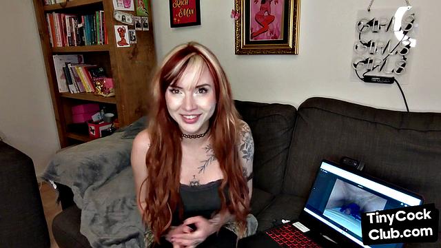 Teasing tattooed femina talks dirty about dicks