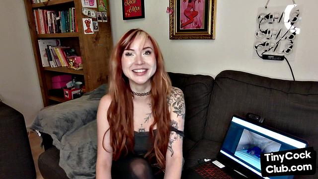 Teasing tattooed femina talks dirty about dicks