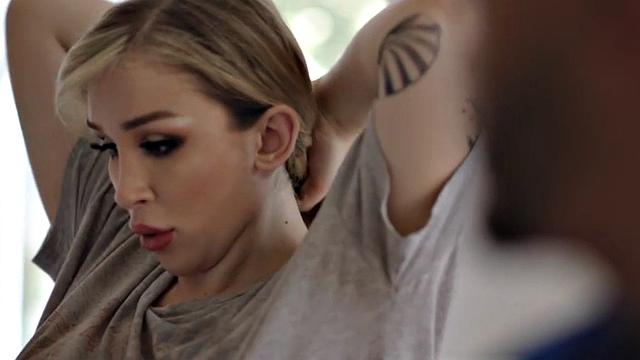 Curvy ts barebacked in interracial after sucking cock